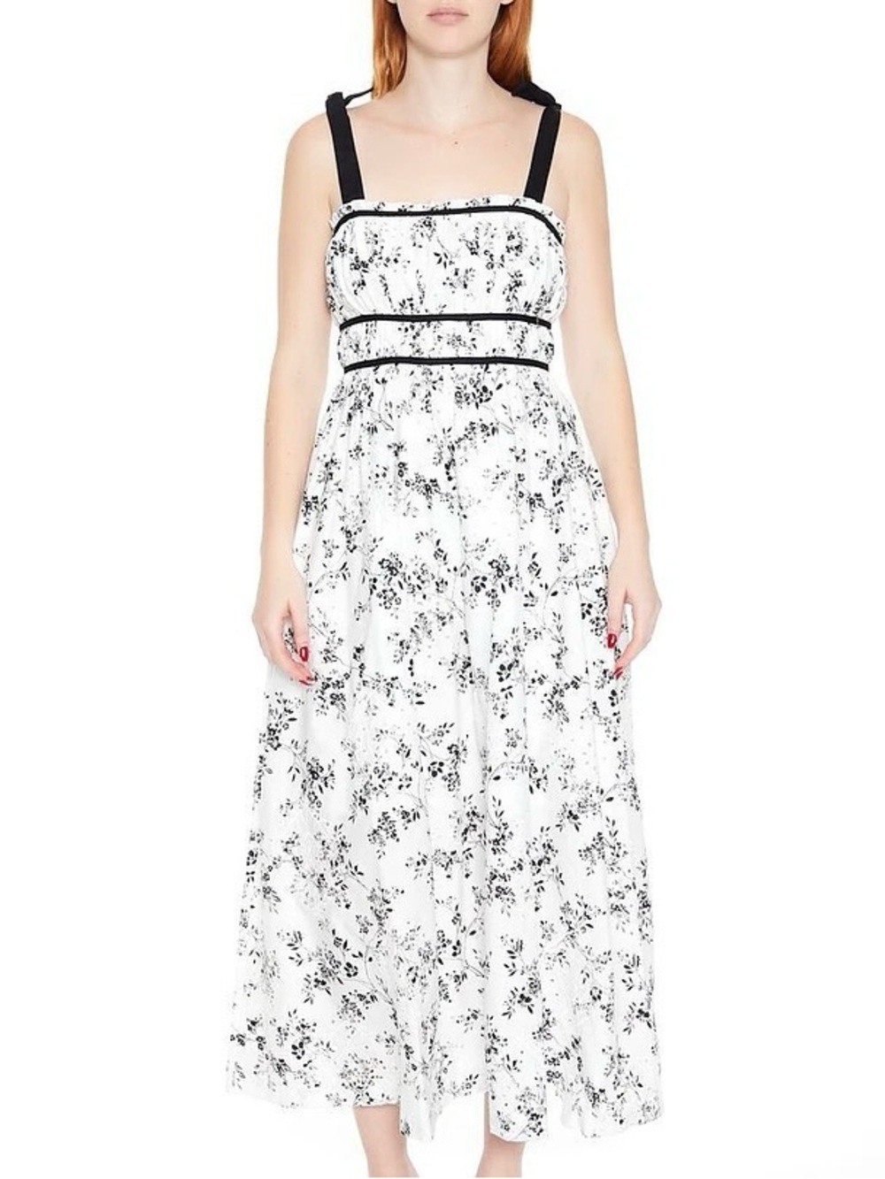 Black & White Floral Cottage Lace Embroidered Midi Dress 🔲🌿🤍